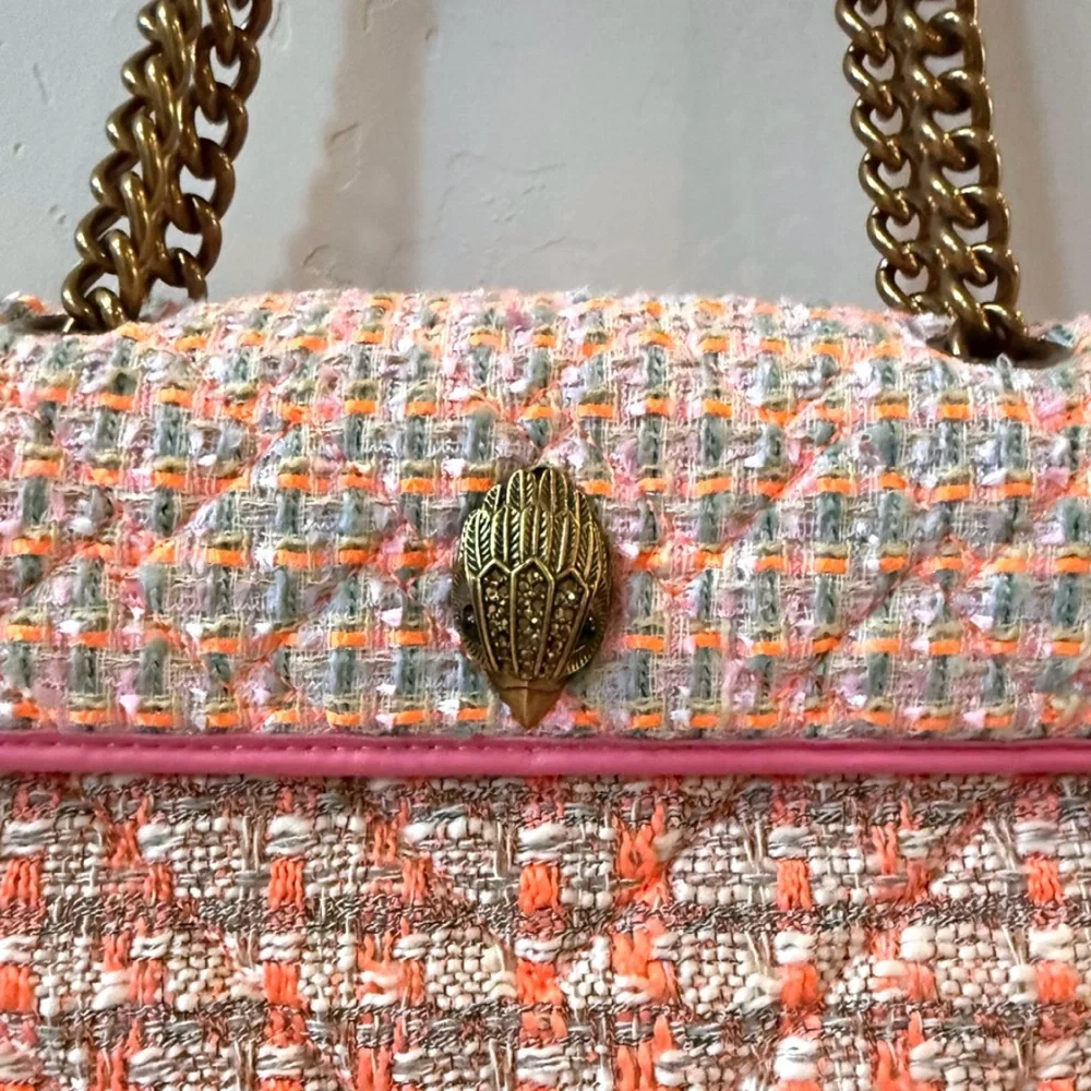 Kurt Geiger Kensington Colorful Tweed Shoulder Bag with Gold Chain Strap